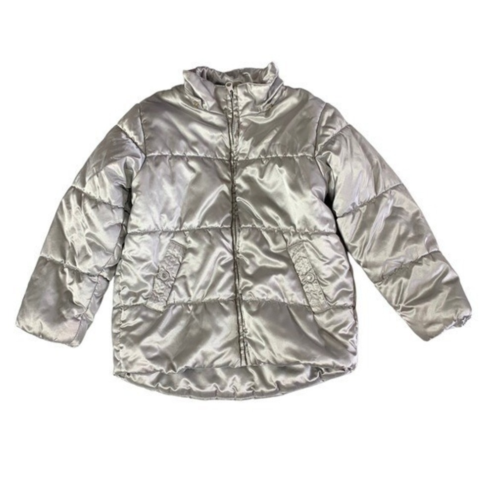 Lindex Girls Puffer Jacket 116 US 6 Gray Metallic Warm‎ Hooded Winterwear